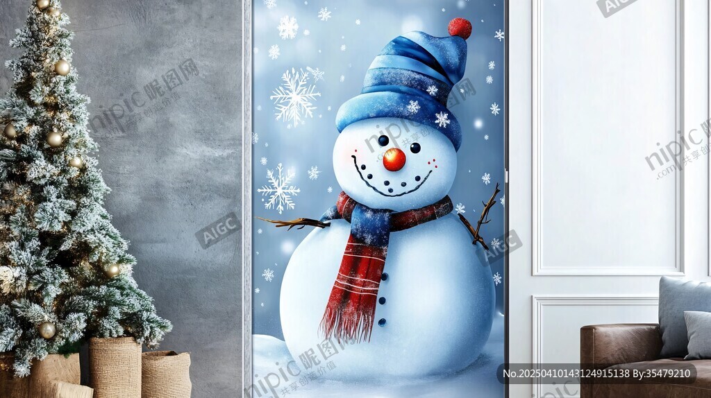 可爱雪人装饰画营造圣诞氛围