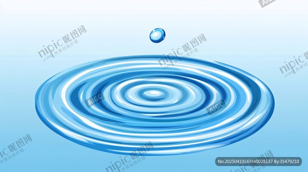 水滴入水泛起蓝色涟漪