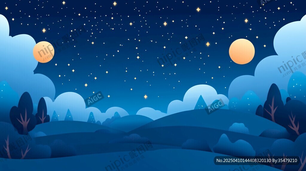 静谧月夜下的梦幻山林景色
