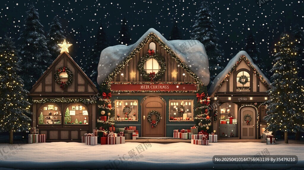 圣诞雪夜温馨小屋