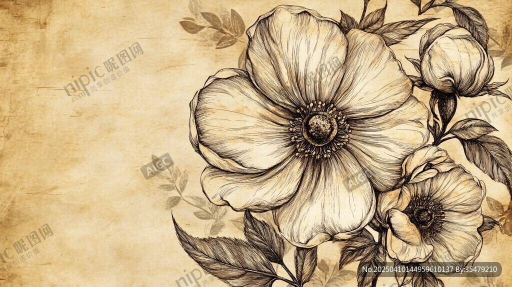 复古花卉手绘艺术插画