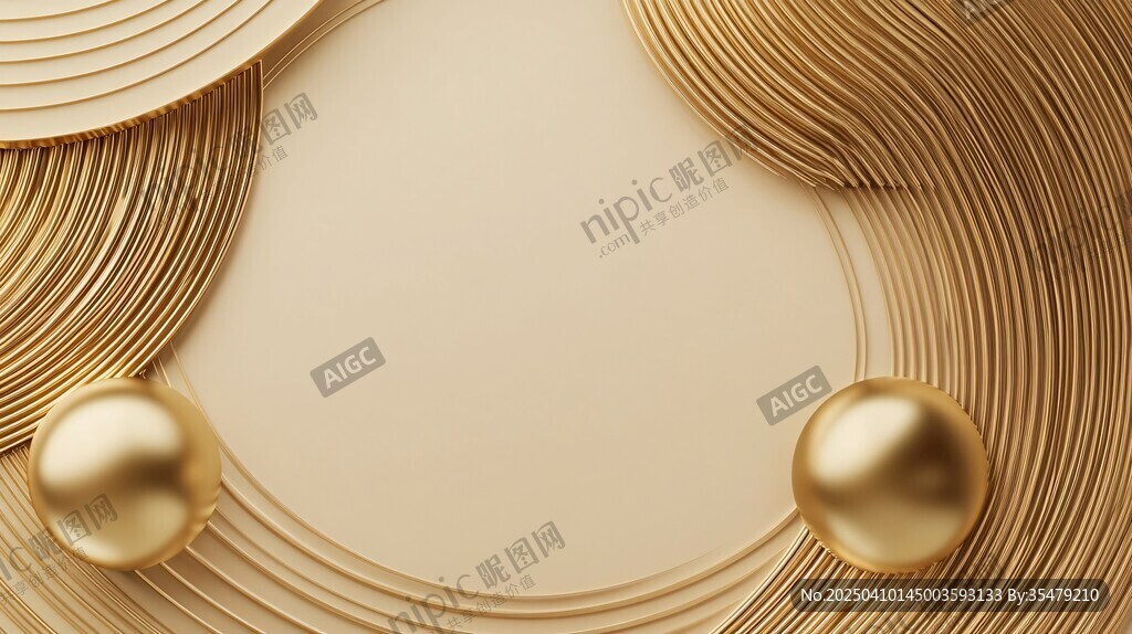 金色立体线条与圆球背景