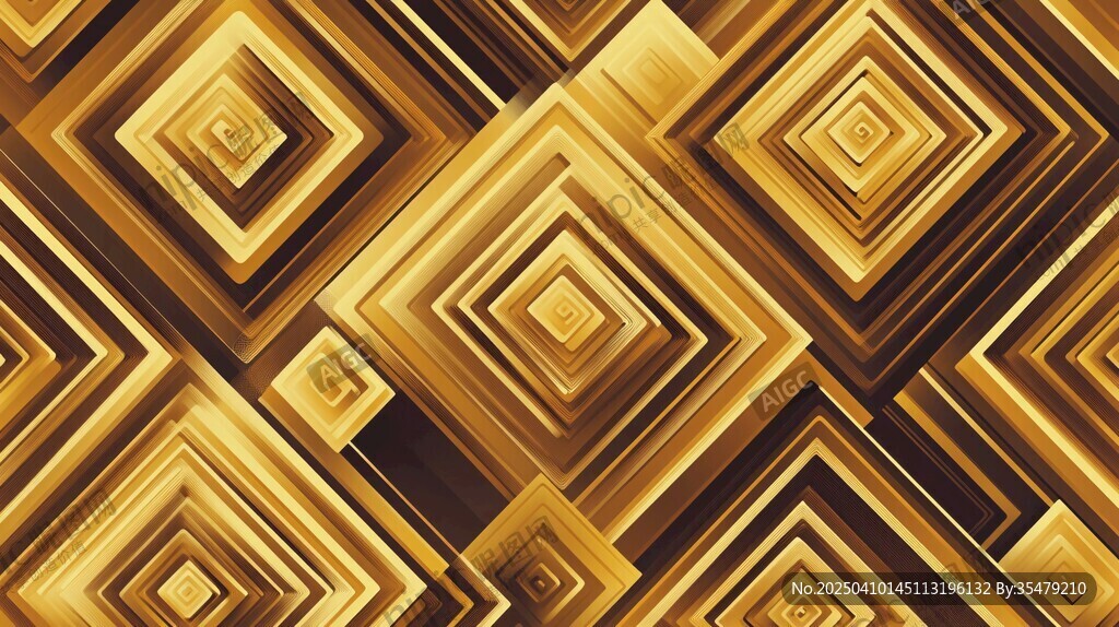 金色立体方块几何图案背景