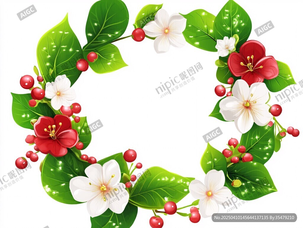 花卉绿叶组成的精美花环