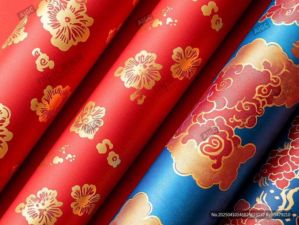 中式传统花纹彩色纸卷