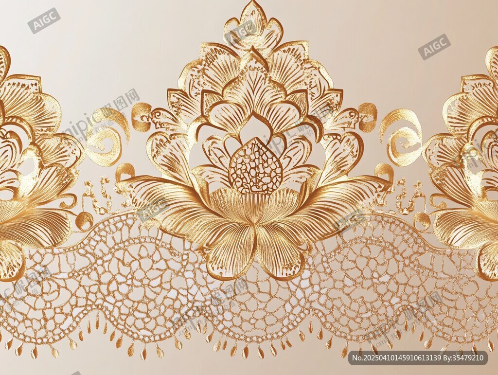 金色华丽花卉蕾丝装饰图案