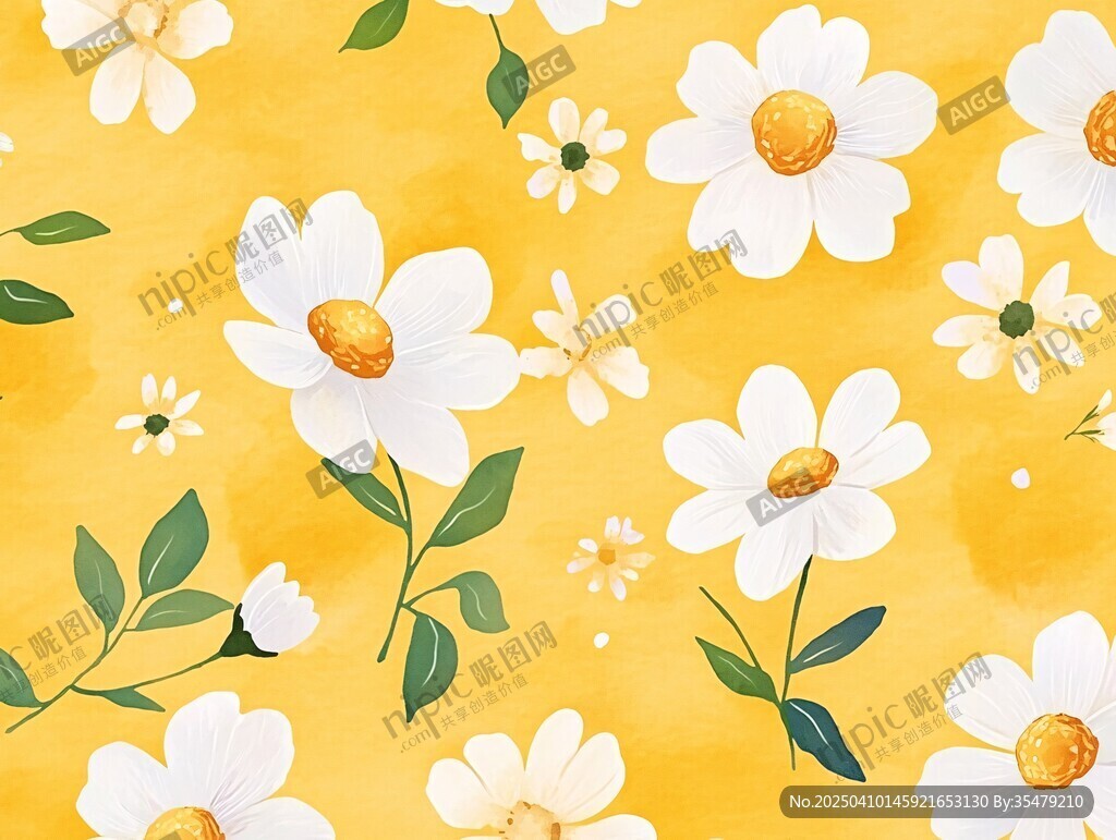黄色背景清新雏菊花卉图