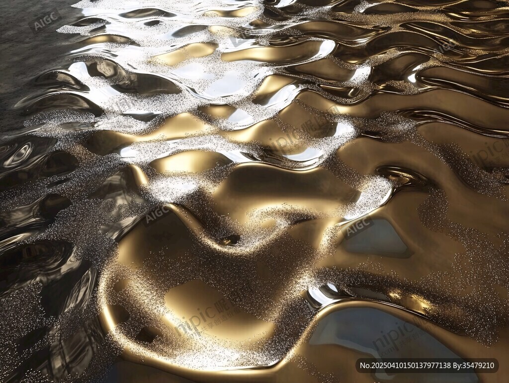 金色波纹液体质感画面
