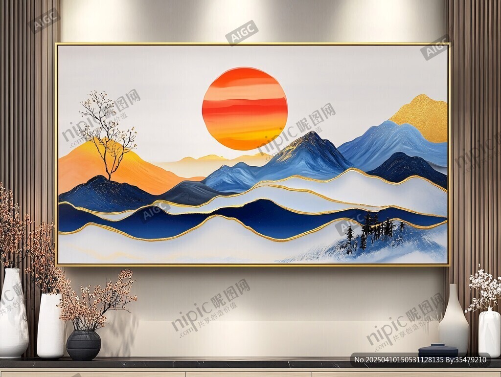 日出山峦间的诗意景致