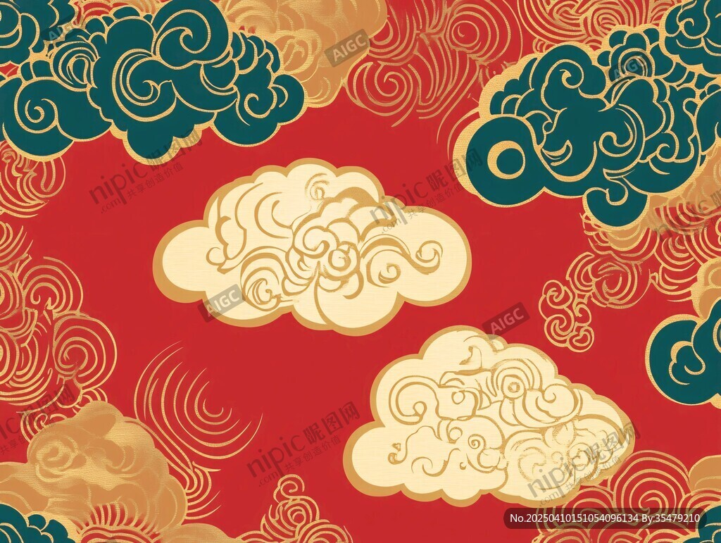 中式祥云红底传统图案