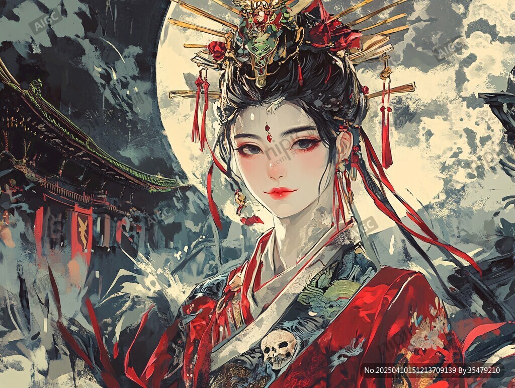 古风华服女子月夜之姿