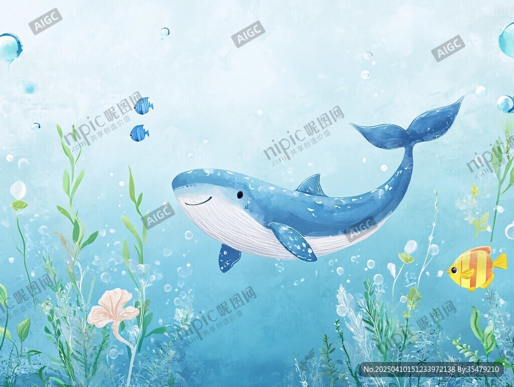 畅游海底的可爱蓝鲸