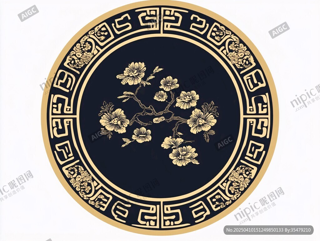 中式花卉圆纹装饰图案