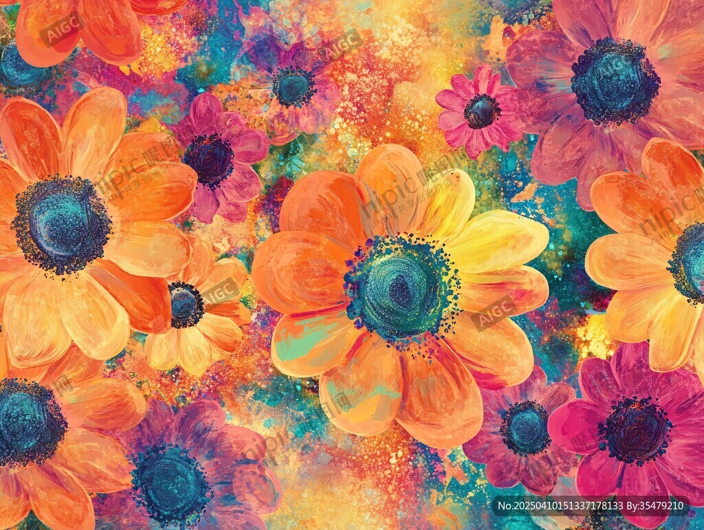 缤纷绚丽花朵艺术插画