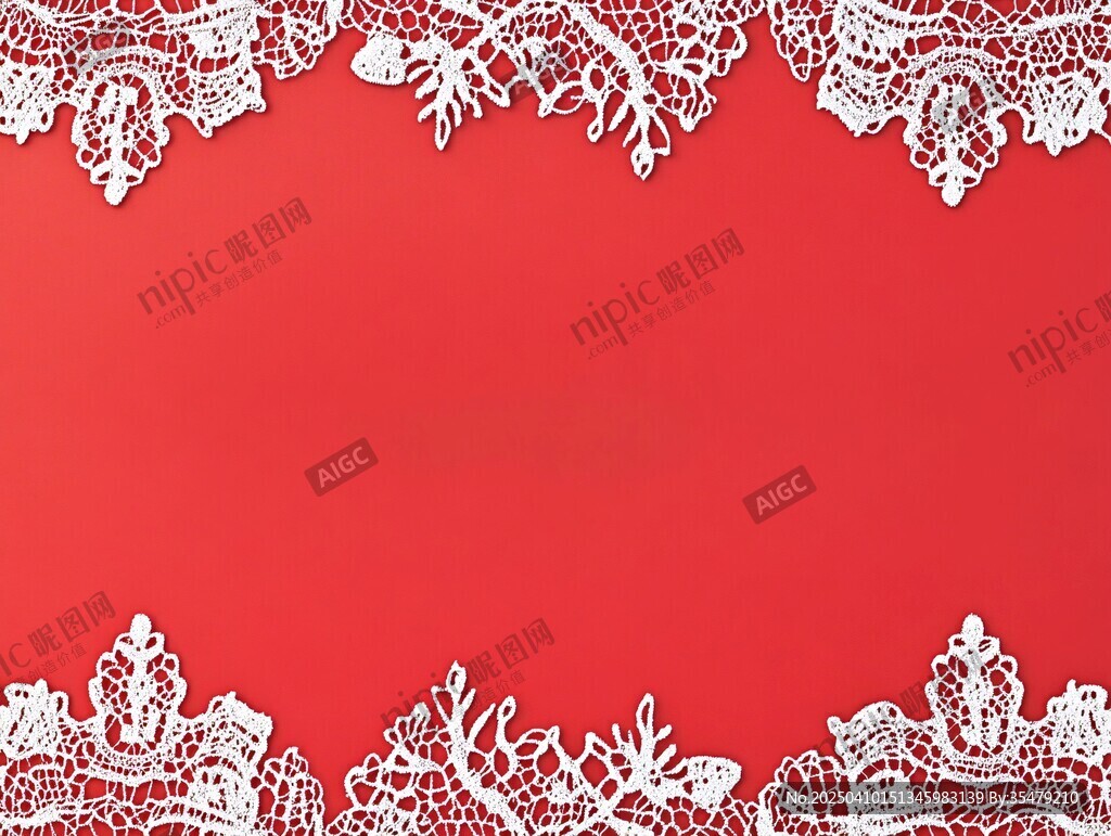 红色背景上的白色蕾丝花边