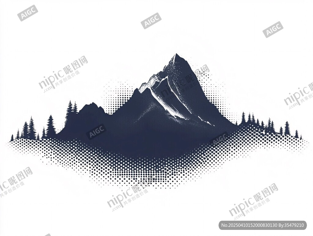 山峰森林简约黑白插画