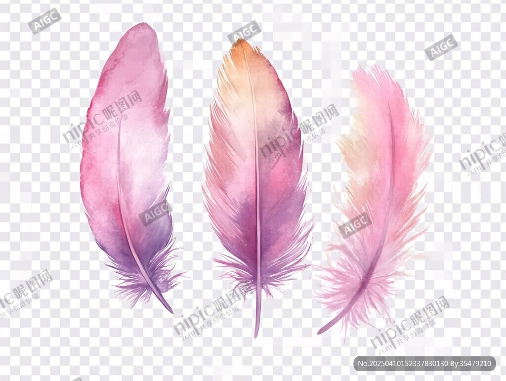 梦幻水彩羽毛插画素材