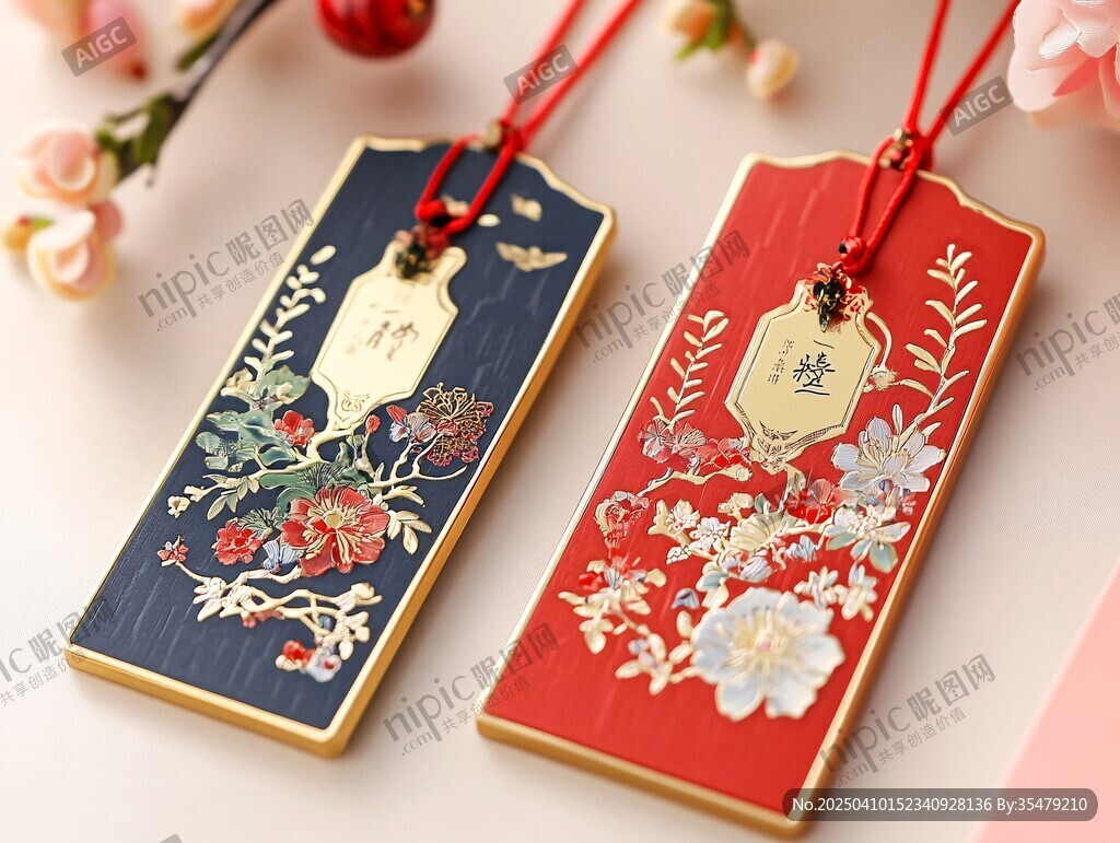 古风精美花卉书签两件套