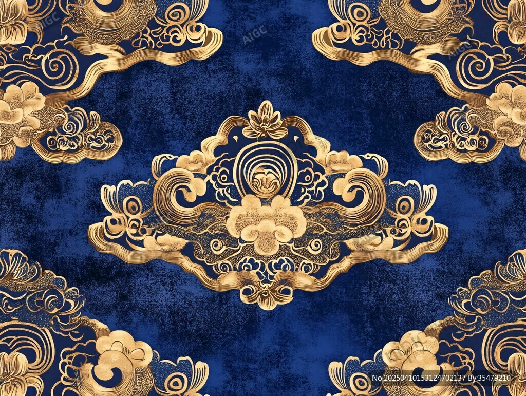 蓝底金色中式传统花纹图案