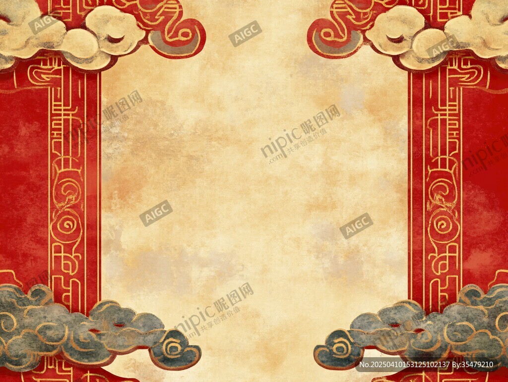中式古典云纹边框背景图
