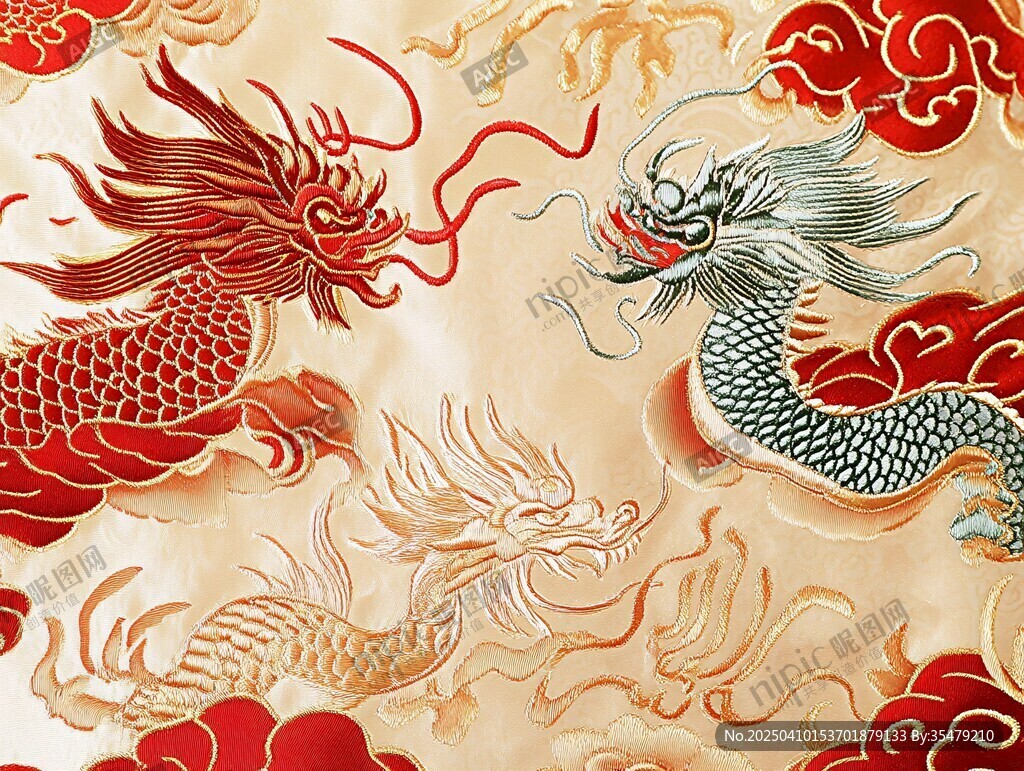 双龙戏珠中式传统刺绣图案