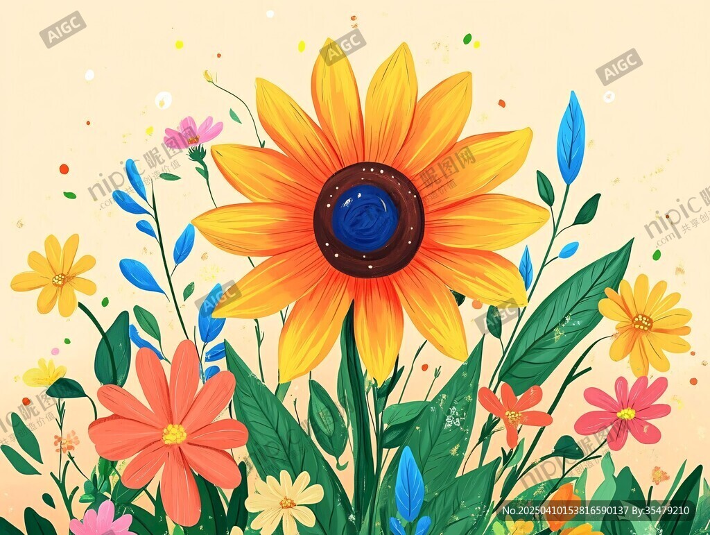 多彩向日葵花卉插画