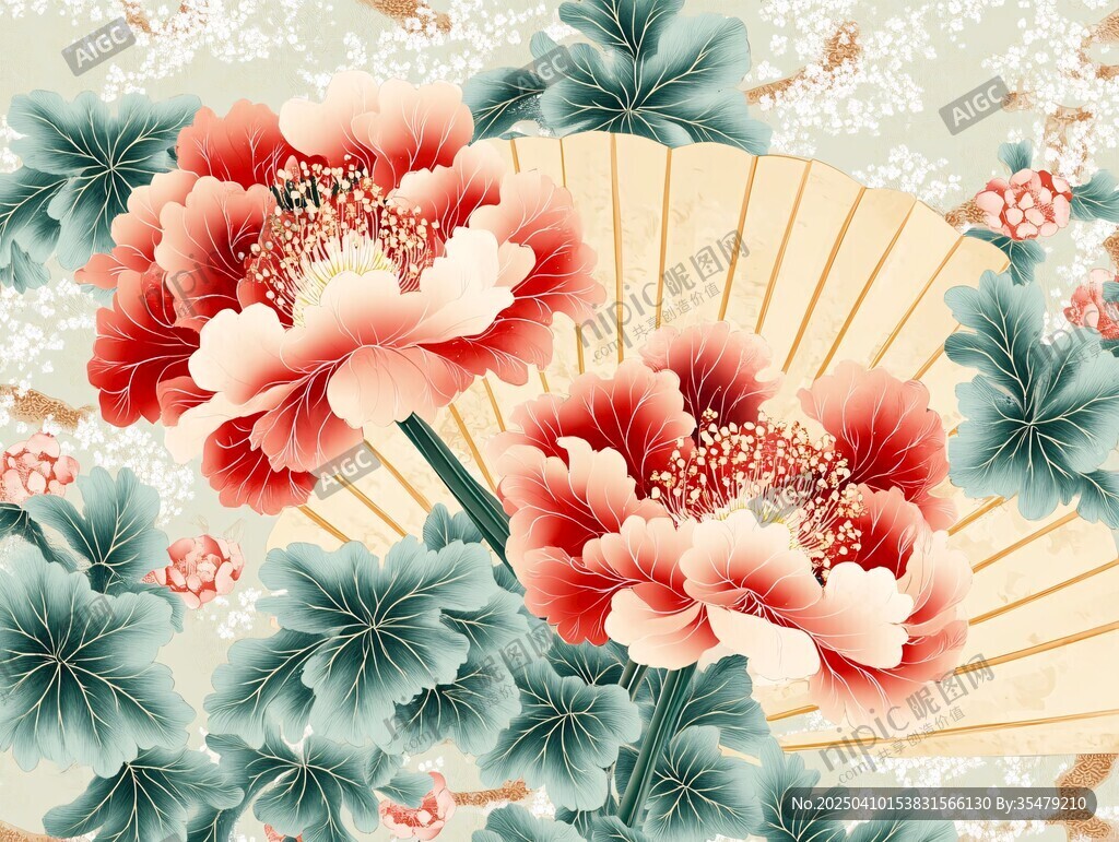 折扇上的牡丹花卉图案