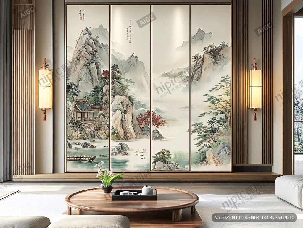 中式客厅之山水屏风美景
