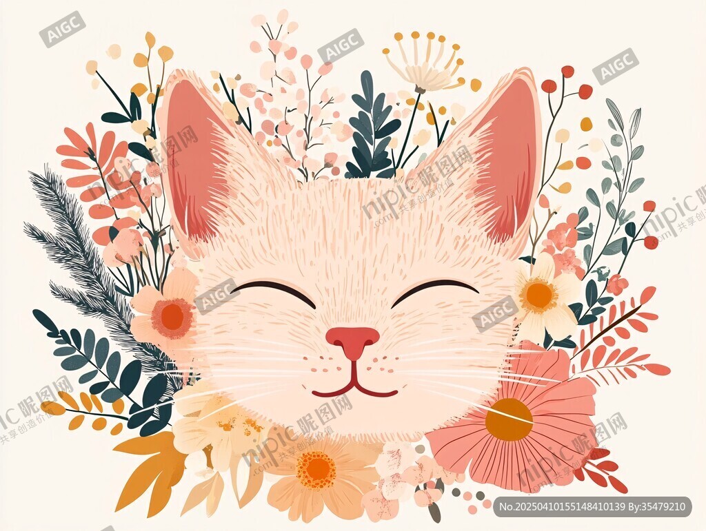 花簇中的微笑猫咪