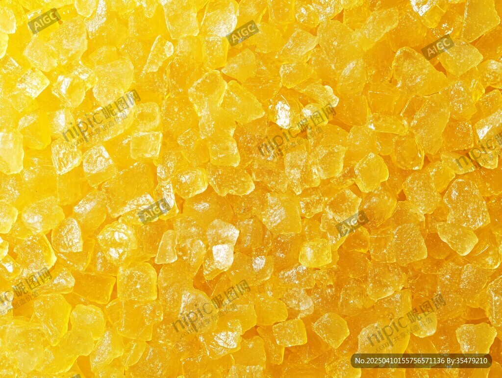 金黄晶莹的糖粒特写