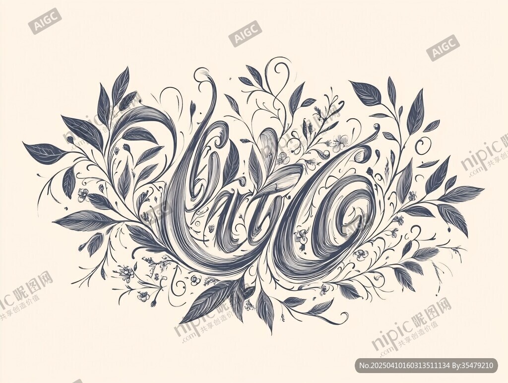 手绘花卉环绕的字母设计