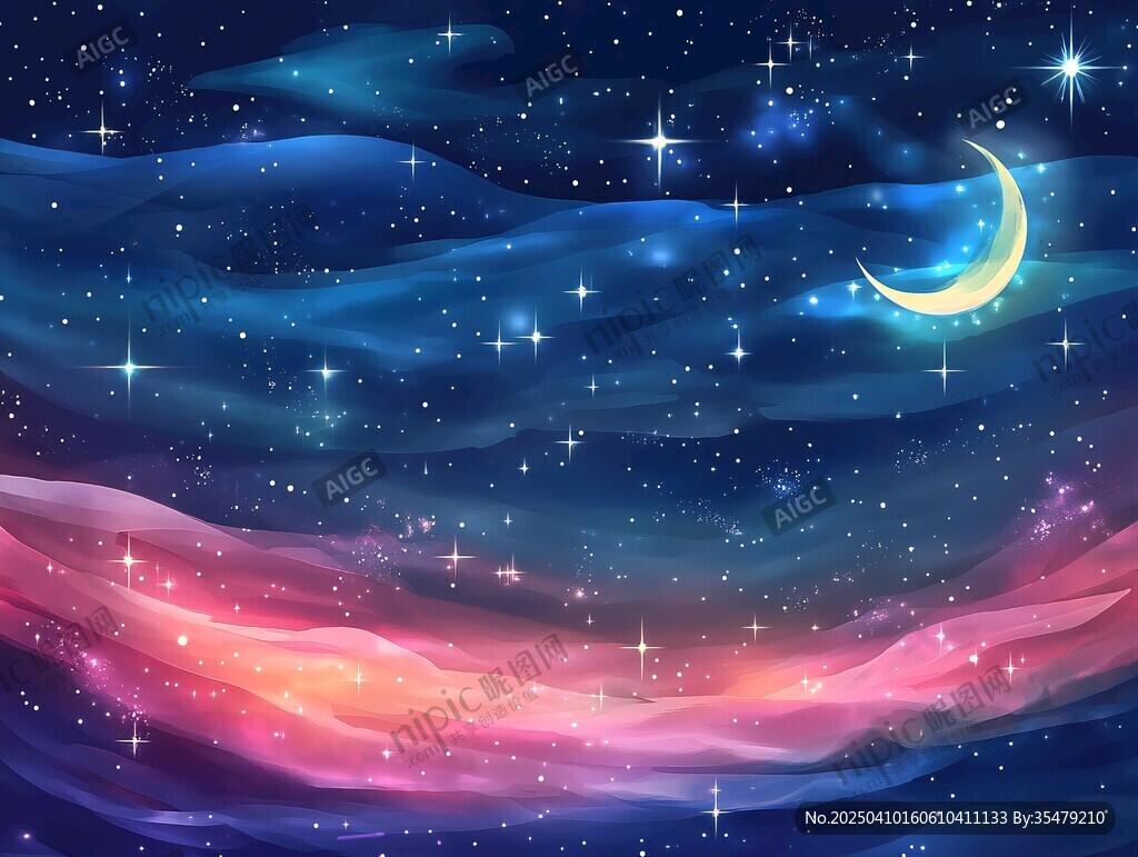 梦幻星空下的浪漫月夜