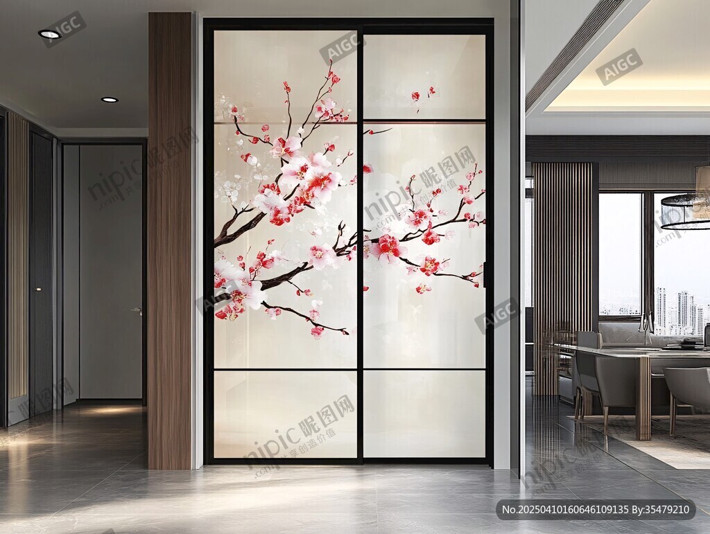 中式梅花图案隔断门