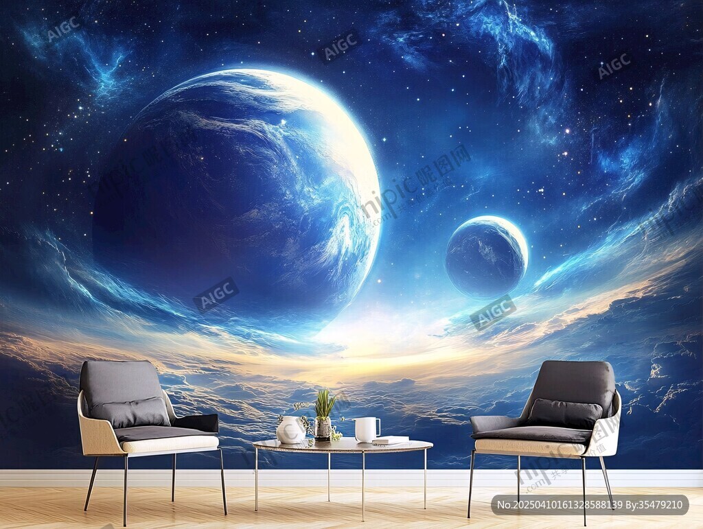 梦幻星空背景的舒适客厅