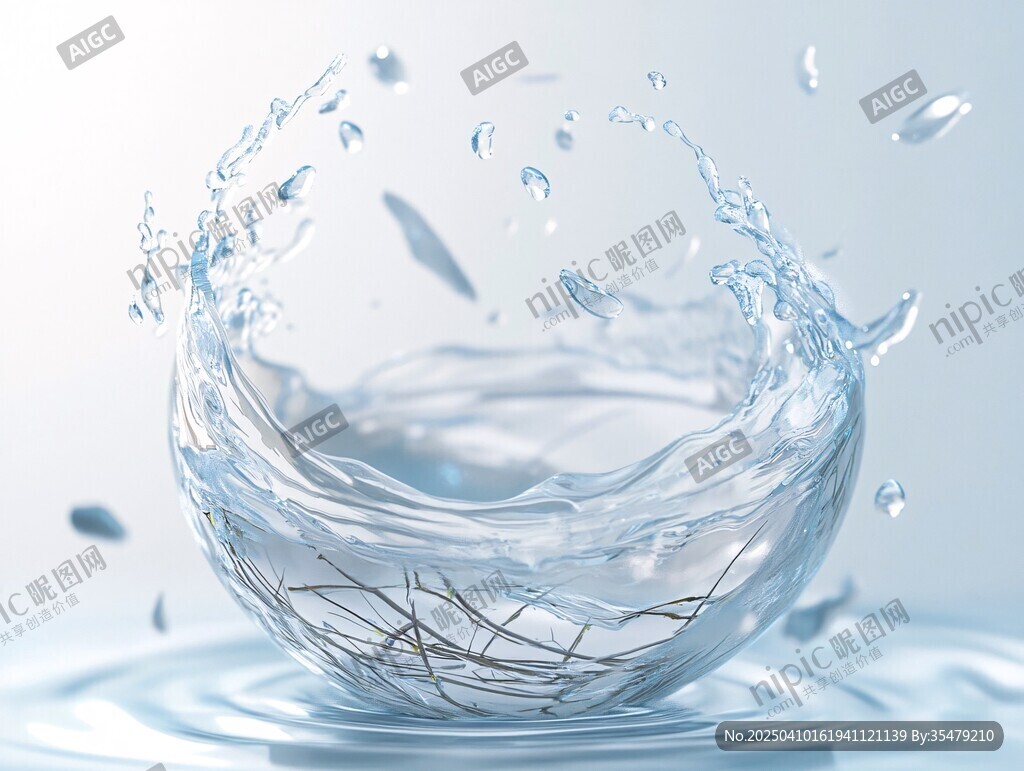 水花飞溅的透明玻璃碗
