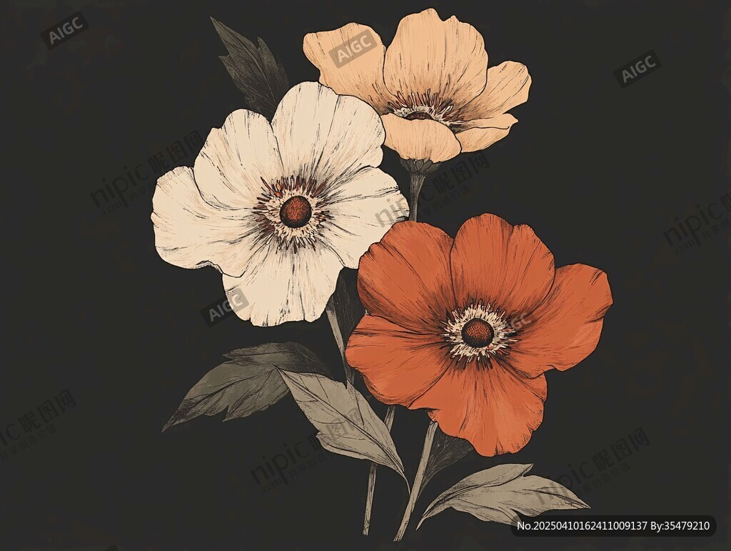 三色花朵插画