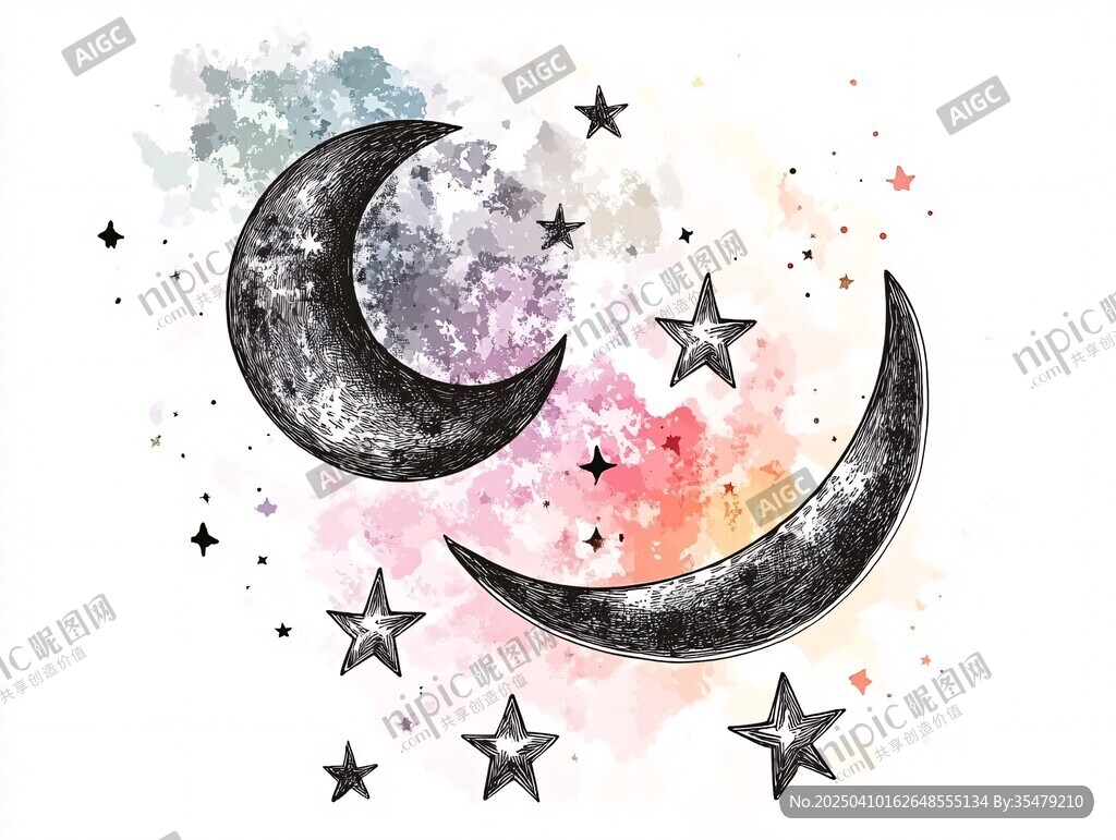 水彩绘星月梦幻图案