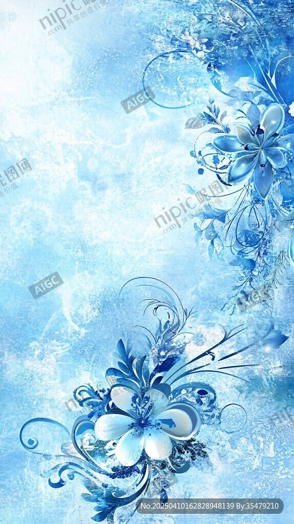 梦幻蓝调花卉背景图