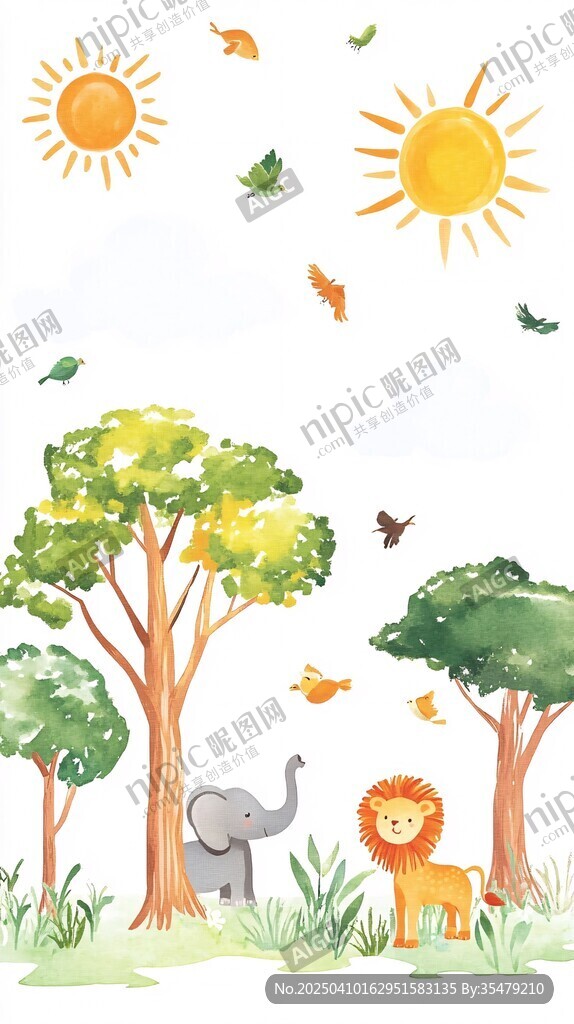 森林中的动物与明媚阳光