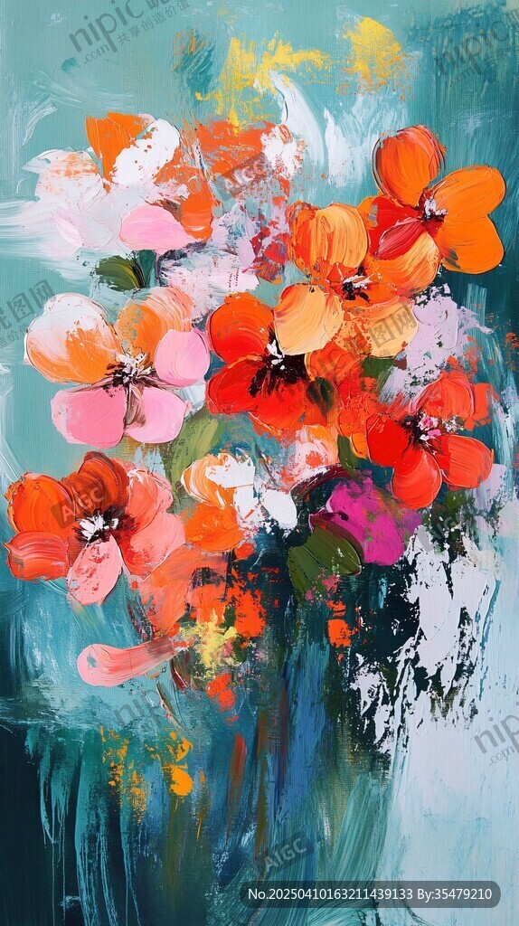 缤纷花卉油画 花瓶中的绚烂