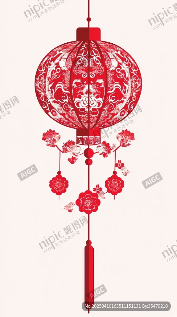 喜庆红色剪纸风传统灯笼