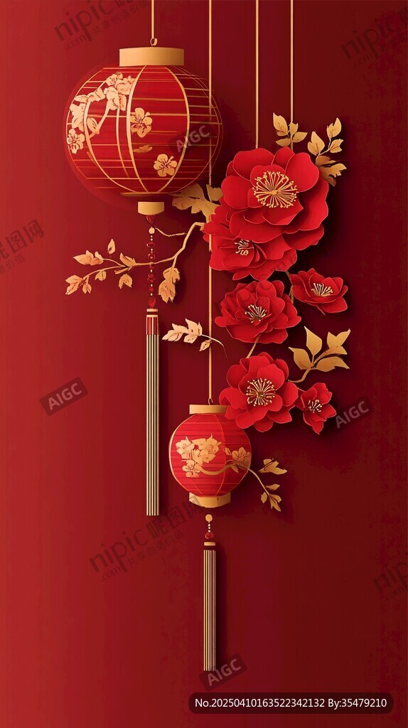 喜庆中式红灯笼花卉装饰