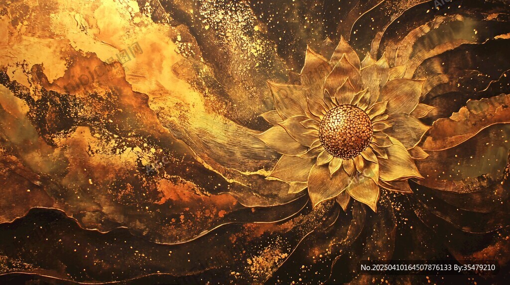 金色繁花抽象艺术画作