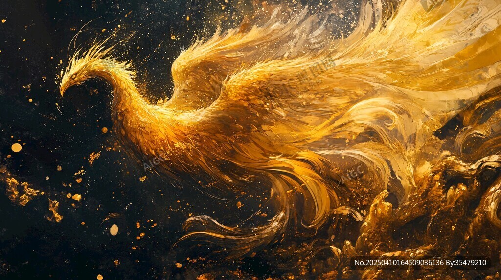 金色凤凰振翅于浩瀚星空