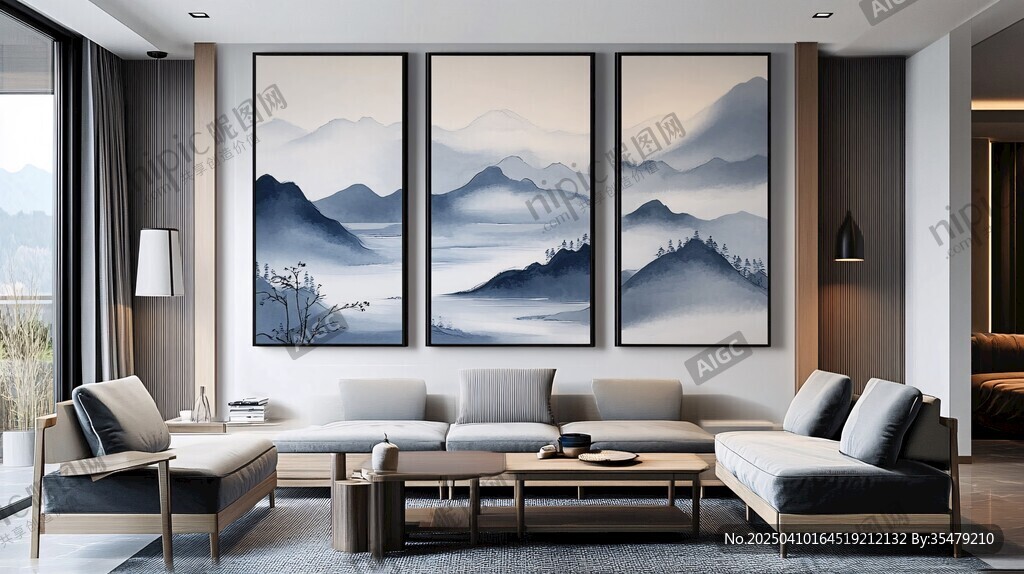 新中式客厅 山水挂画添雅致