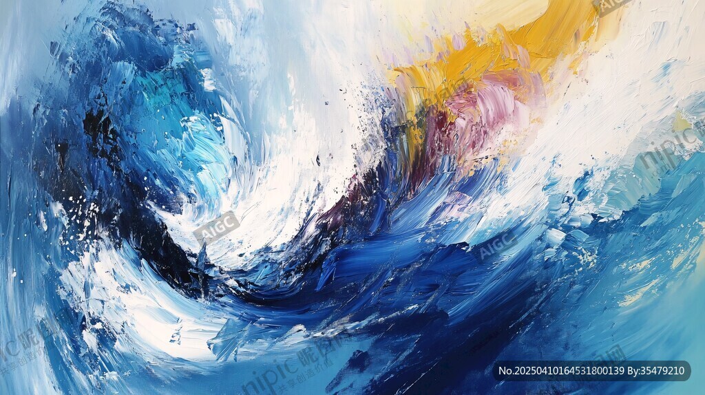 蓝色梦幻海浪抽象艺术画