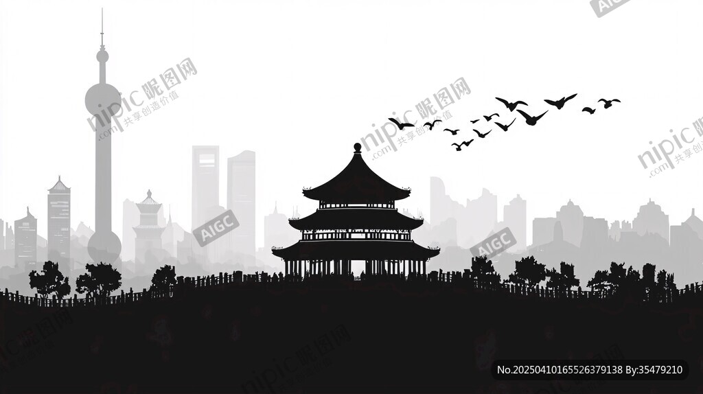 上海城市与古典建筑剪影