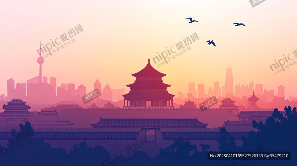 古都与现代都市的黄昏图景