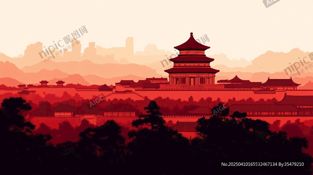 夕阳下的故宫壮丽景观