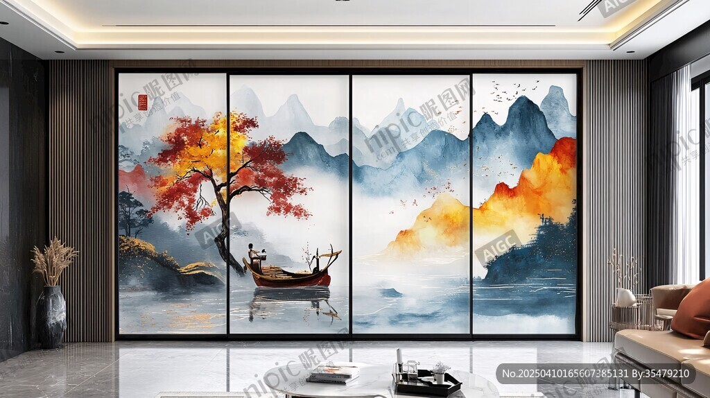 中式客厅山水装饰画背景墙